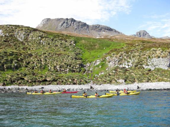 Nosso grupo de caiaque em Ocean Harbour, na Geórgia do Sul